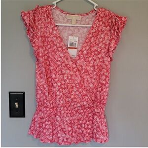 NWT Women’s Michael Michael Kors Medium Rose Pink Floral Top